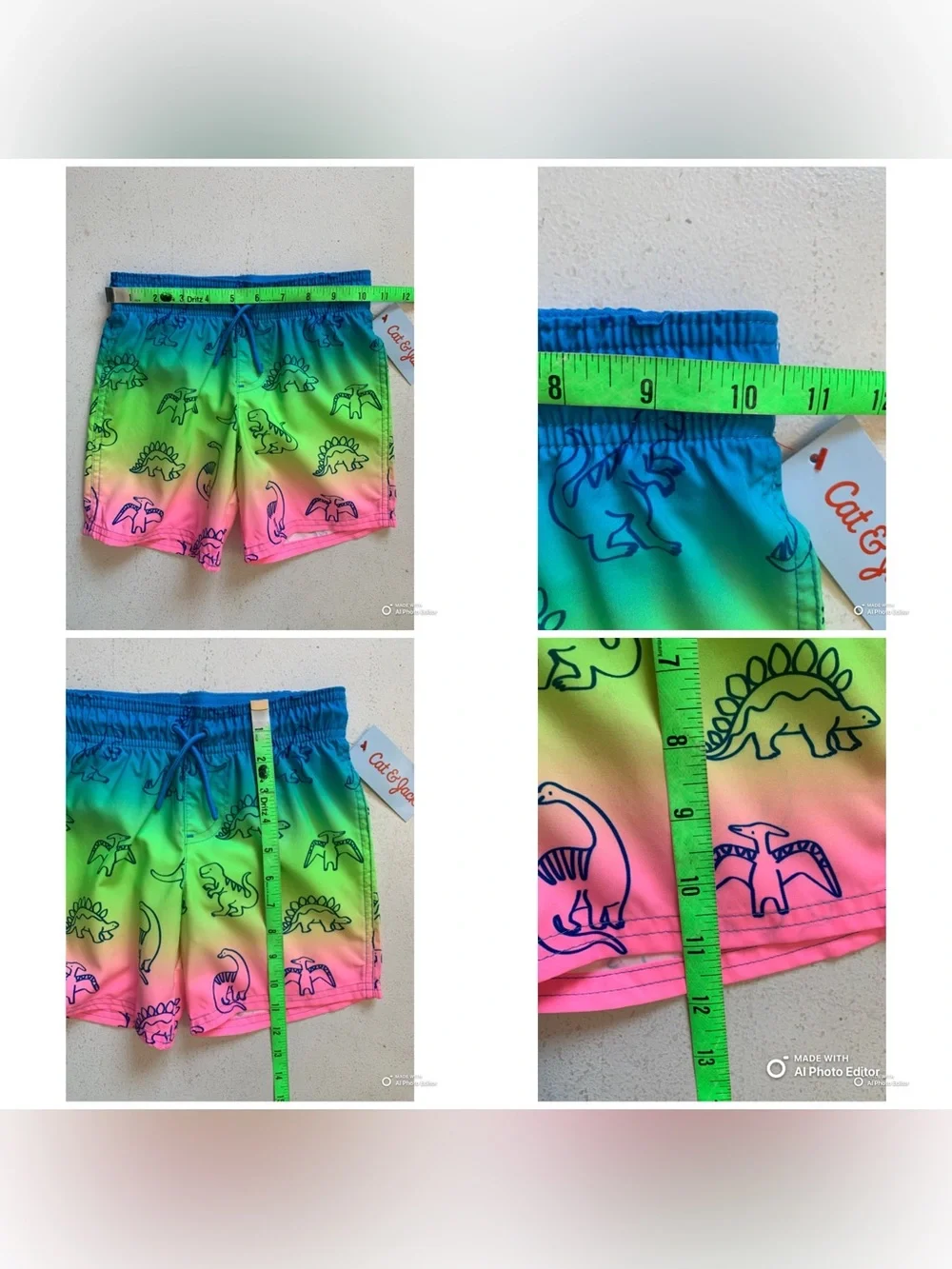 Cat & Jack Dinosaur Print Swim Trunks Swimsuit Boys Size 5T NWT Blue Green Pink
